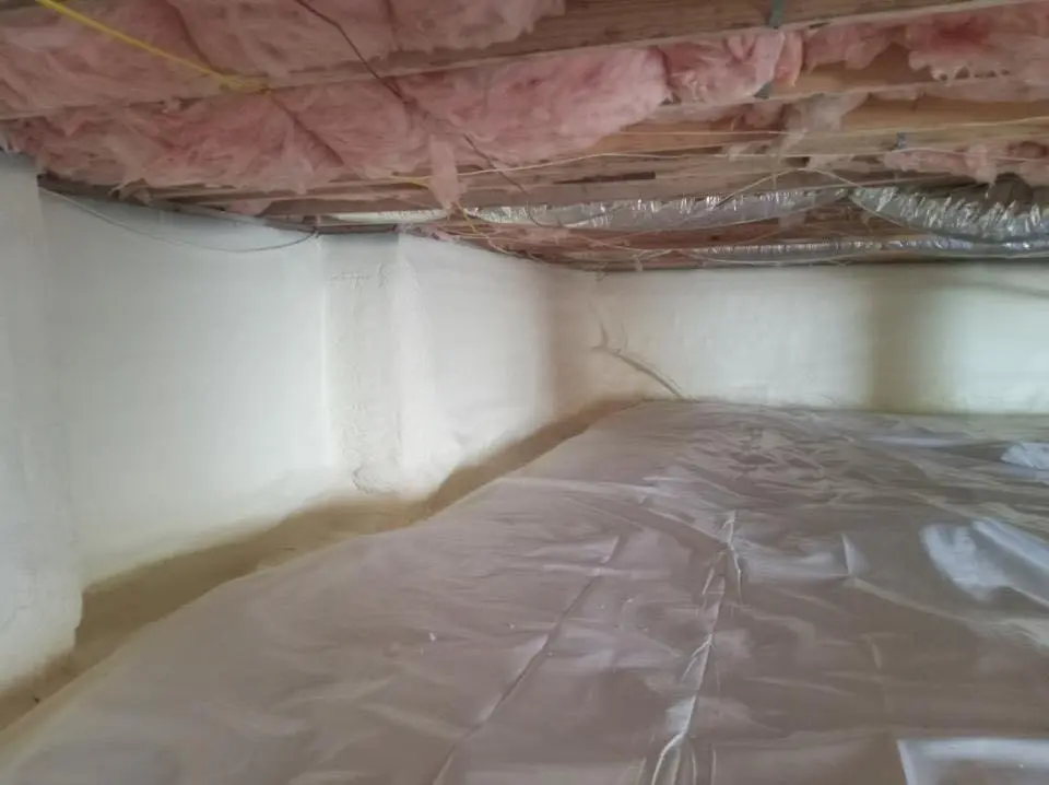 Crawl space encapsulation with closed-cell spray foam for Roof Waterproofing in West Warwick